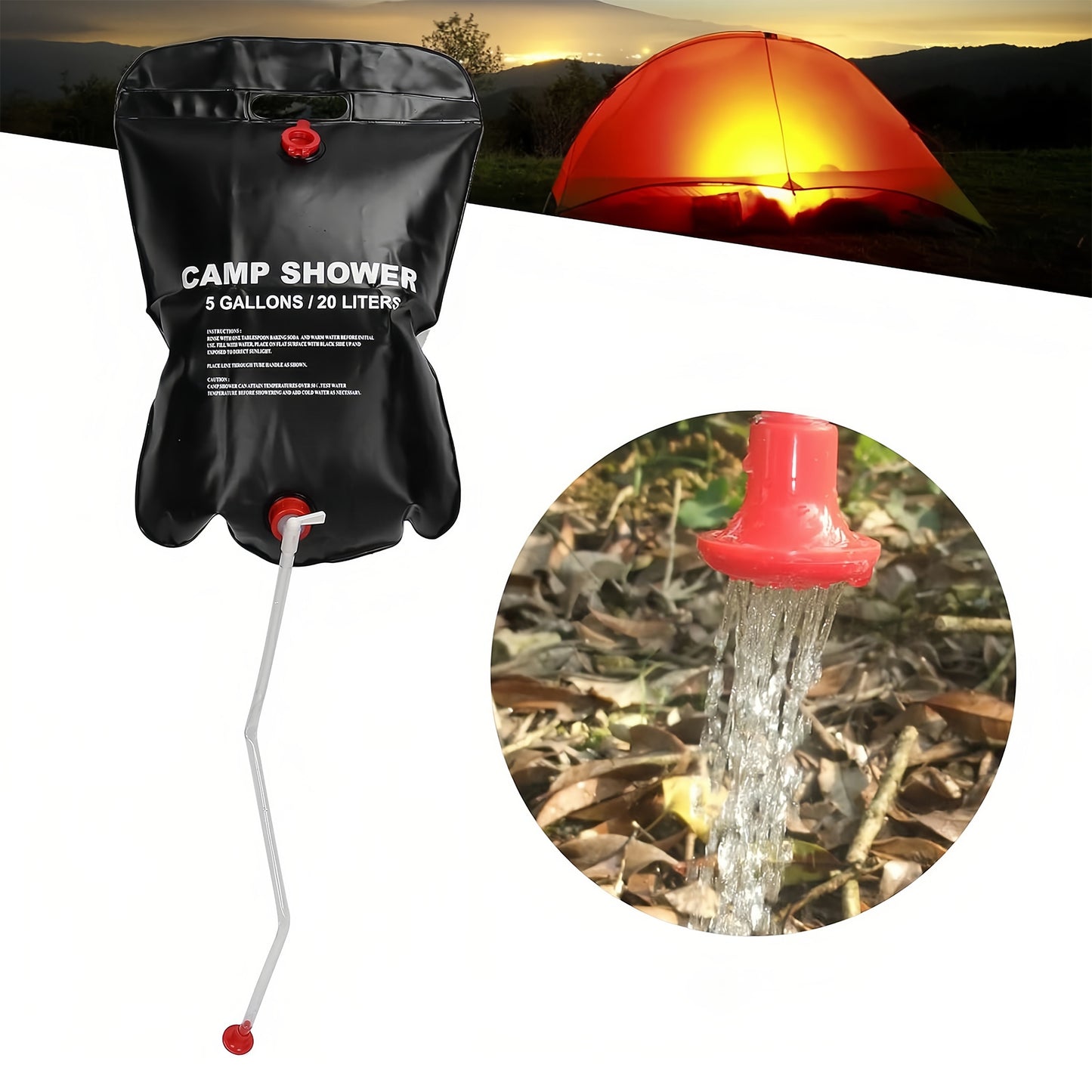 🛀 20L Portable Shower Bag, PVC Specially Designed Solar Shower Bag for Sandy Beach for Camping for Outdoor Travel for Swimming