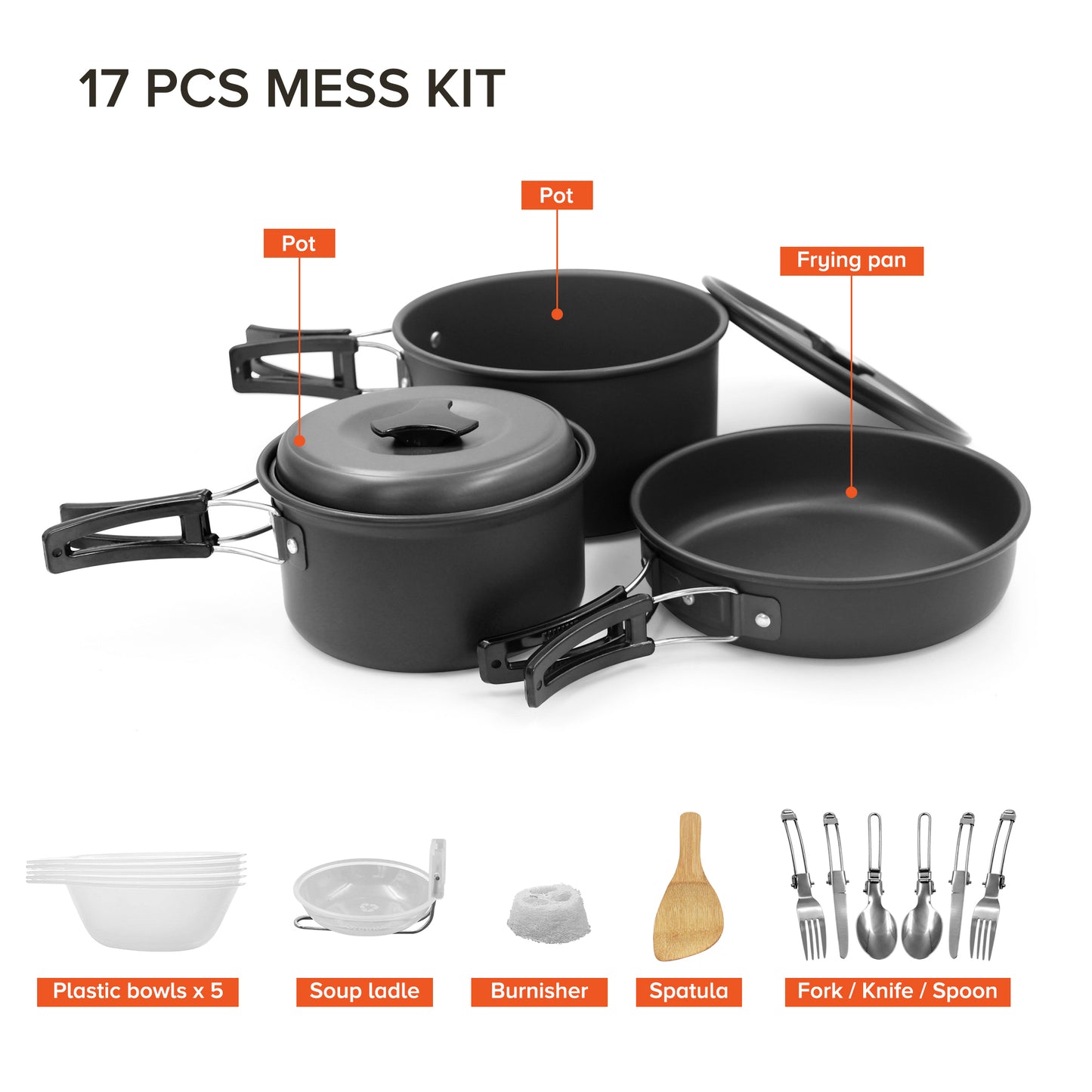 ⛺️ Camping Cooking Set -17 PCS Pots Teapots Lightweight non-stick pan with stainless steel