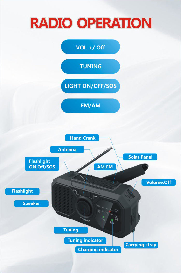 đź“» Emergency Use Crank Lighting Radio- Durable Solar Energy Crank Radio, Easy to Use Solar Radio for Camping, Mountaineering, Fishing, Hiking, Outdoor Survival