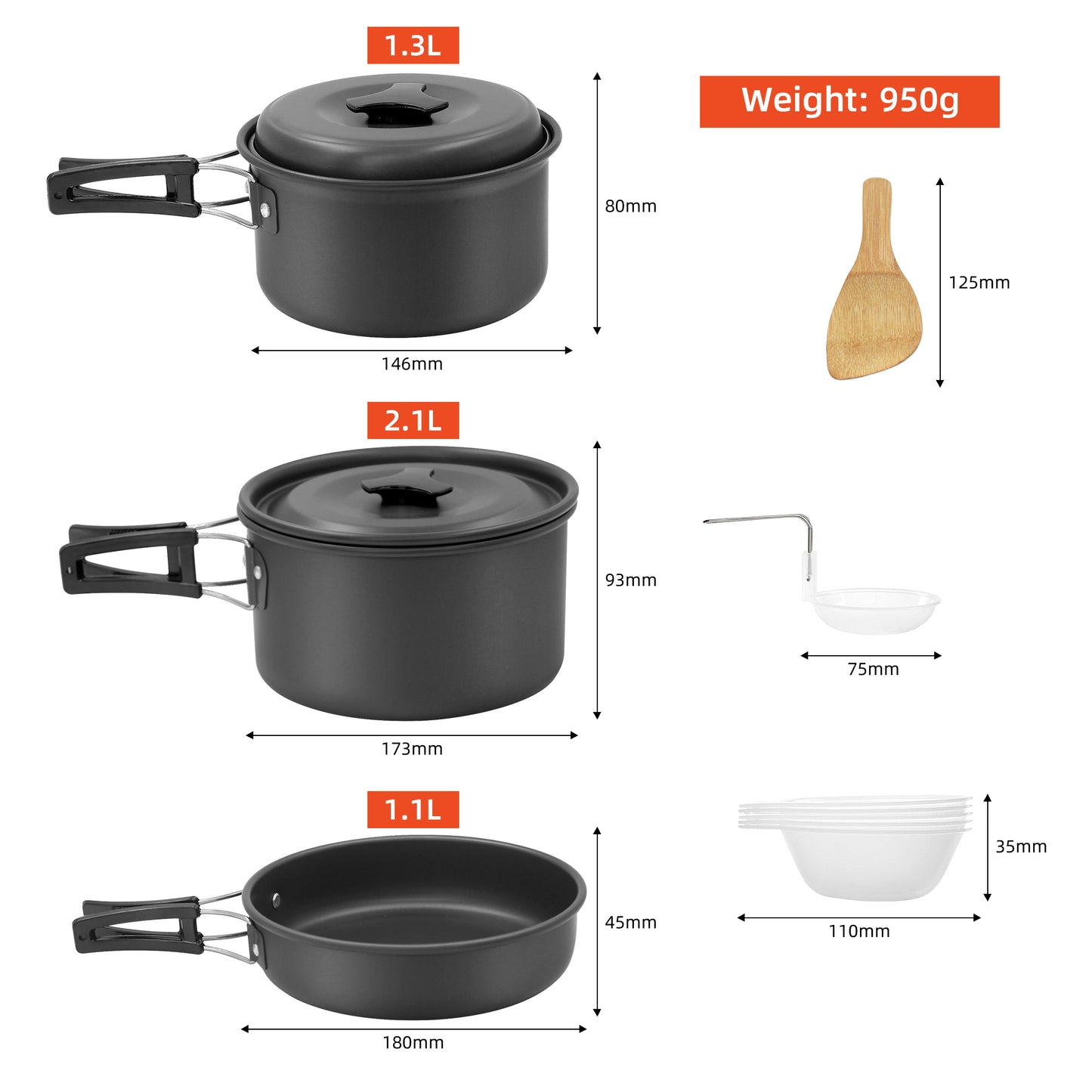 ⛺️ Camping Cooking Set -17 PCS Pots Teapots Lightweight non-stick pan with stainless steel
