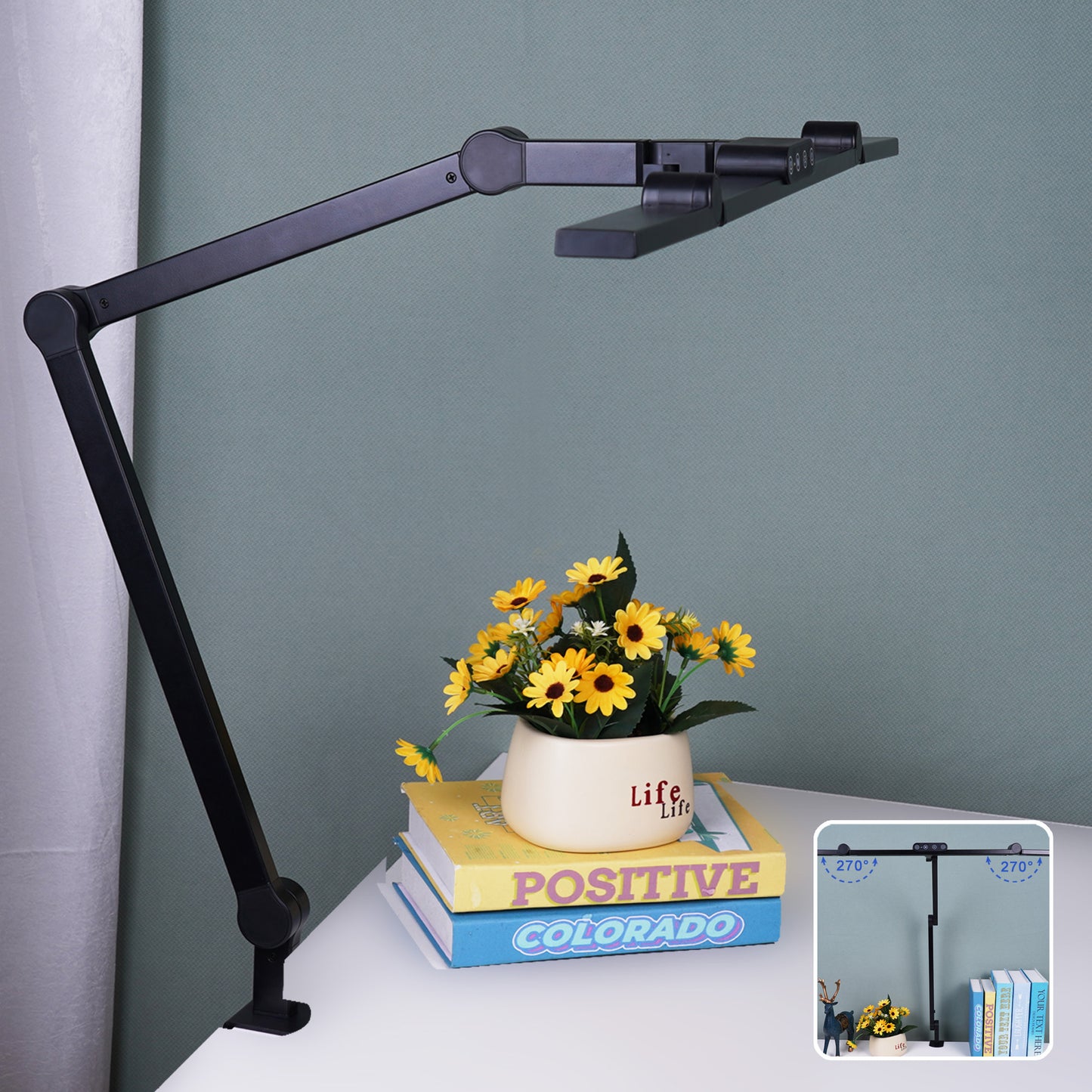 💡 Led Desk Lamp with Clamp, Architect Atmosphere Lighting Desk Lamp for Home Office, 24W Ultra Bright Auto Dimming Desk Light Stepless Dimming and Tempering LED Table Lamp