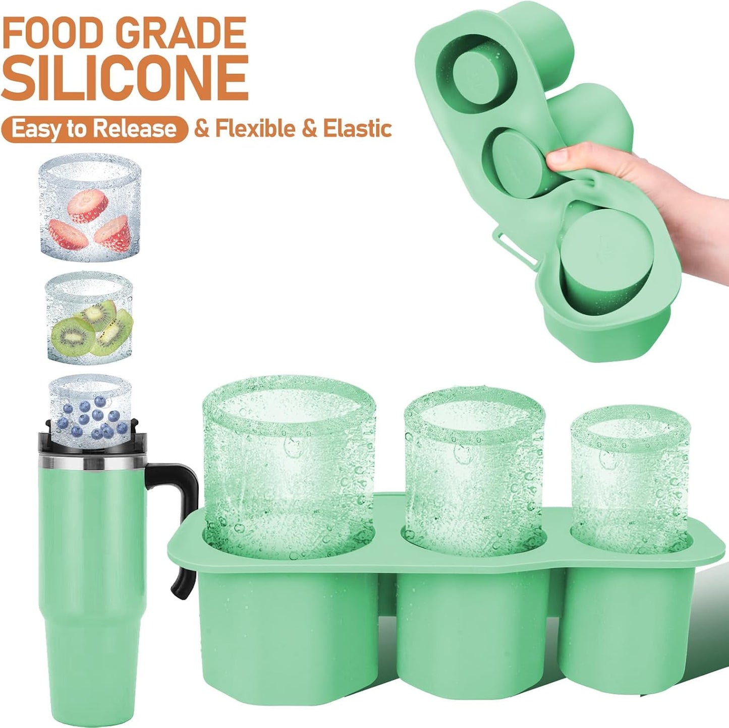 🧊 Ice Mold Set silicone Ice Tray for Tumbler Cup & Stanley Ice Mold Ice Tray For Wine Drinking (Green)