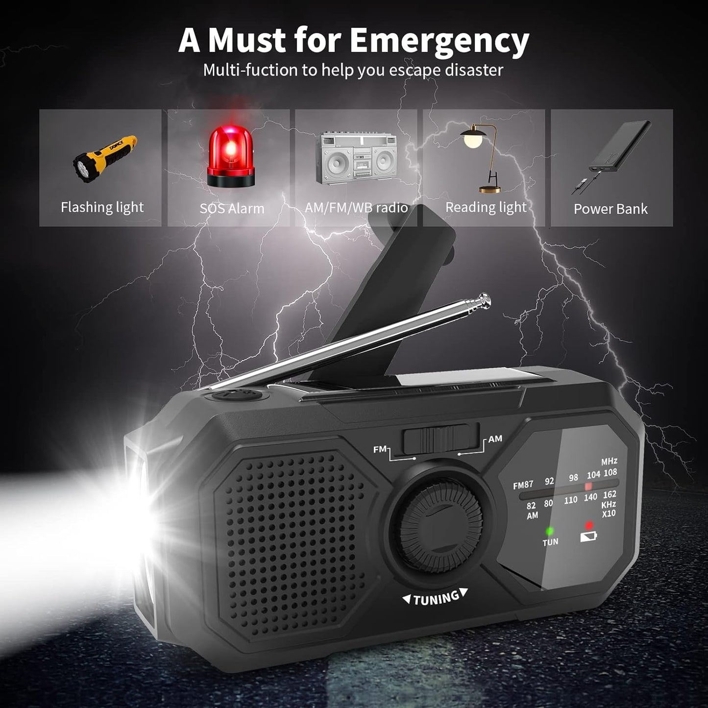đź“» Emergency Use Crank Lighting Radio- Durable Solar Energy Crank Radio, Easy to Use Solar Radio for Camping, Mountaineering, Fishing, Hiking, Outdoor Survival
