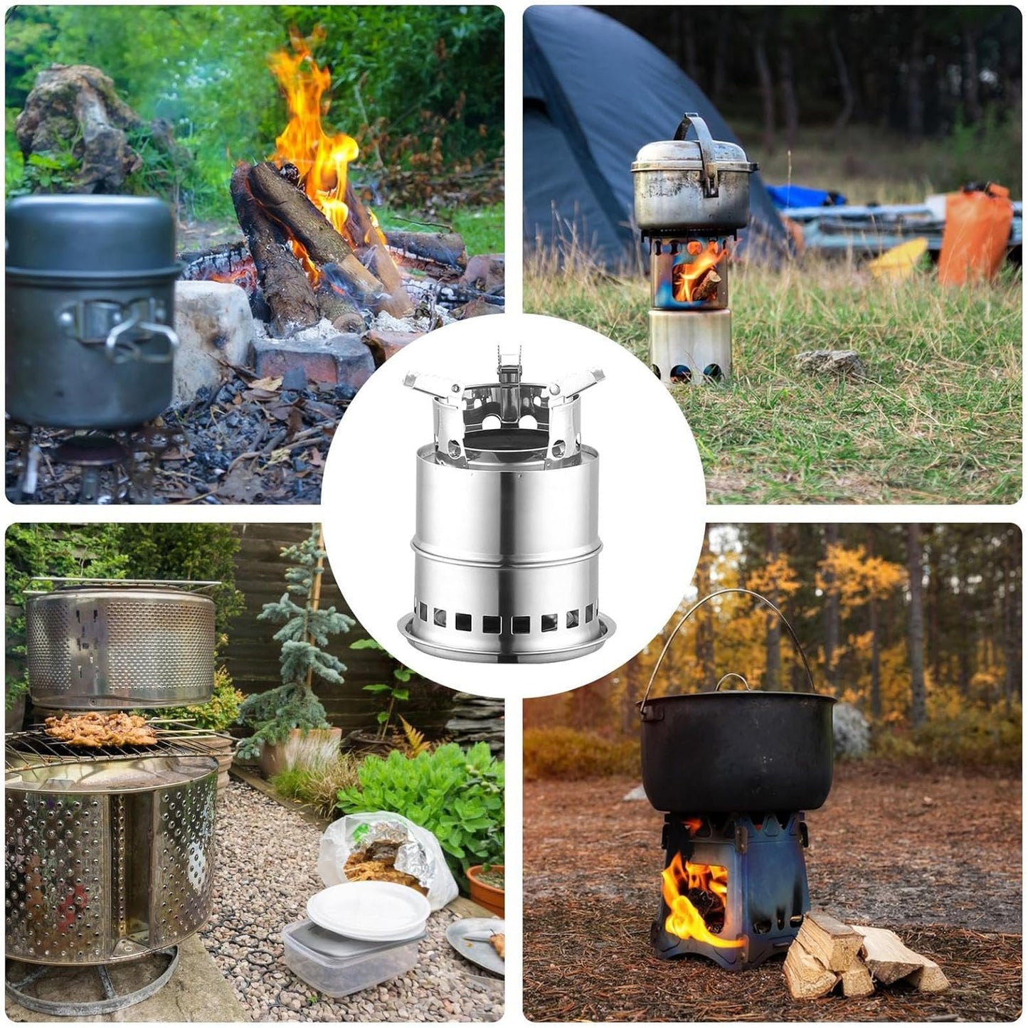 🔥 Outdoor Wood Gas Wood-burning Stove Portable Folding Firewood Stove Camping Gasification Windproof