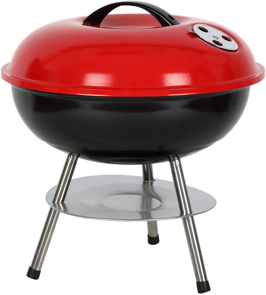 🔥 Lightweight Charcoal Grill | Apple-Shaped | with Red / Black Lid (Red lid) Easy to carry and durable 14-inch