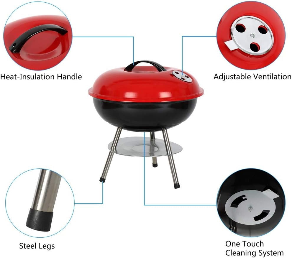 🔥 Lightweight Charcoal Grill | Apple-Shaped | with Red / Black Lid (Red lid) Easy to carry and durable 14-inch