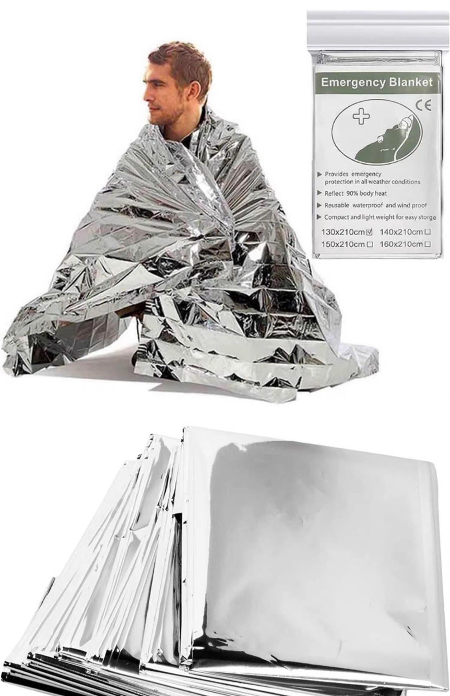 ⛺️ Thermal Emergency Blanket, Sleeping Bag Premium Survival Whistle Ultralight Cold Protection / Emergency sleeping bags - emergency foil blanket, emergency sleeping bag - 210 X 160 CM, 10 Packs