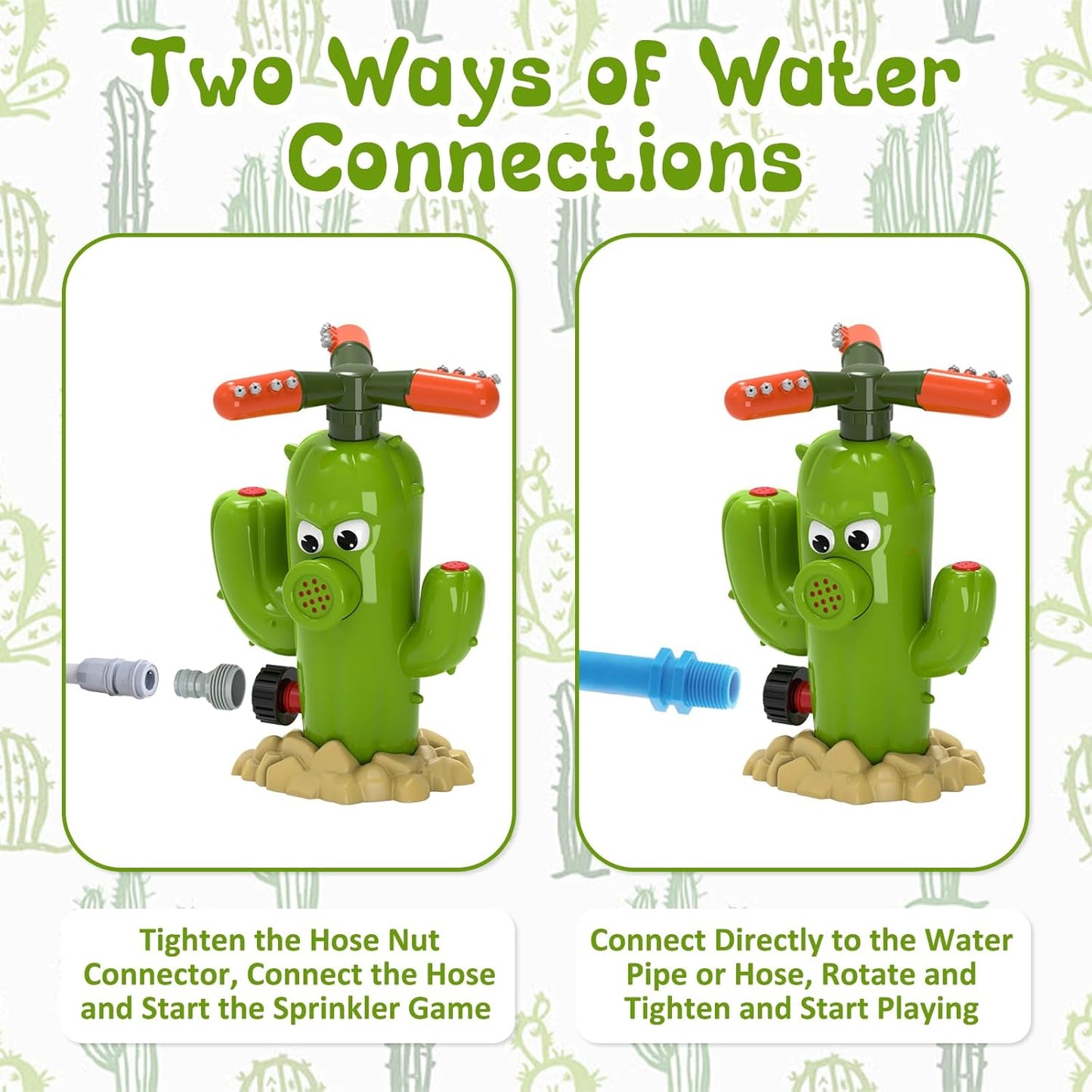 🌵COZYVENT Cactus Water Spray Sprinkler for Kids, 360 Degree Backyard Rotation Cactus Kids Sprinkler Outdoor Splashing Fun Activity for Summer Easy to use Attaches to Garden Hose