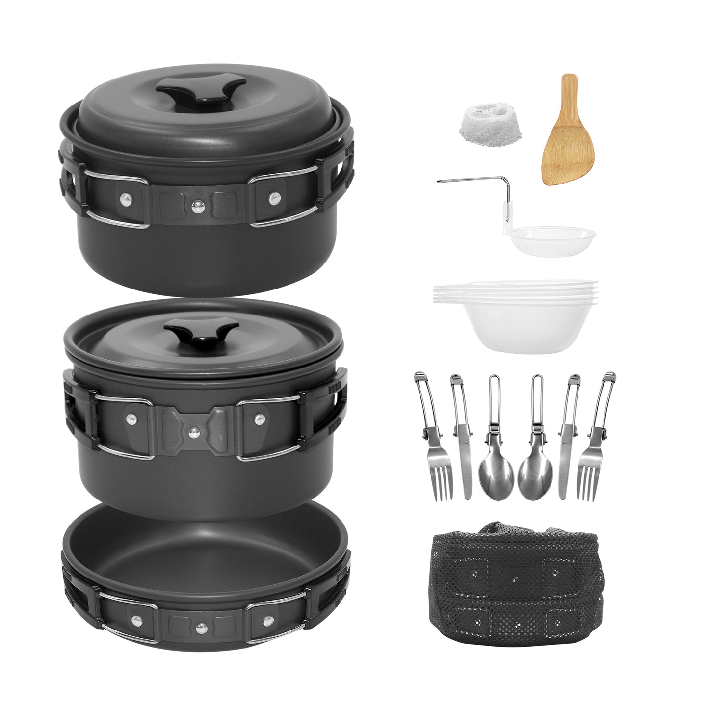 🔥 Lightweight Non-Stick Outdoor Cookware Set Pan Pot Bow Cutlery 16PCS