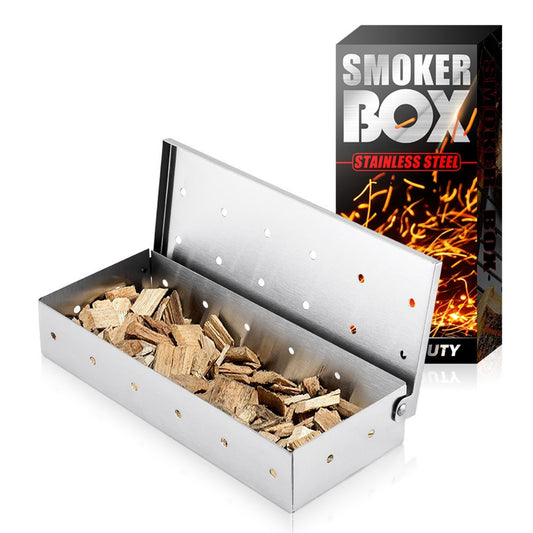 🔥 Smoker Box For Gas Grill or Charcoal Grill, Stainless Steel Smoke Box, Works with Wood Chips, Add Smoked BBQ Flavor, Hinged Lid,Warp Free Grill Accessories