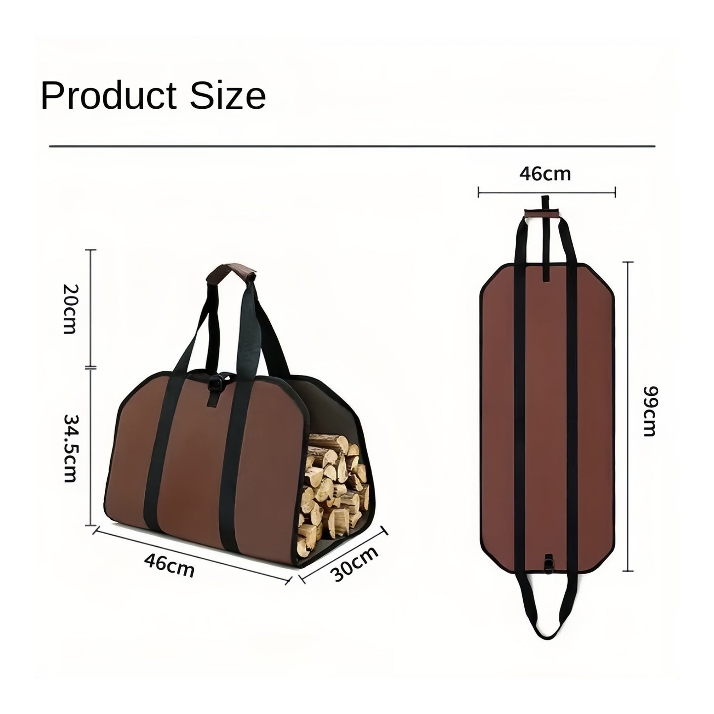 🔥 Firewood Bag Carrier with Handles, Log Tote Bag Fire Wood, Water Resistant Wood Log Carrier Bag for Camping, BBQ Indoor & Outdoor (Brown)