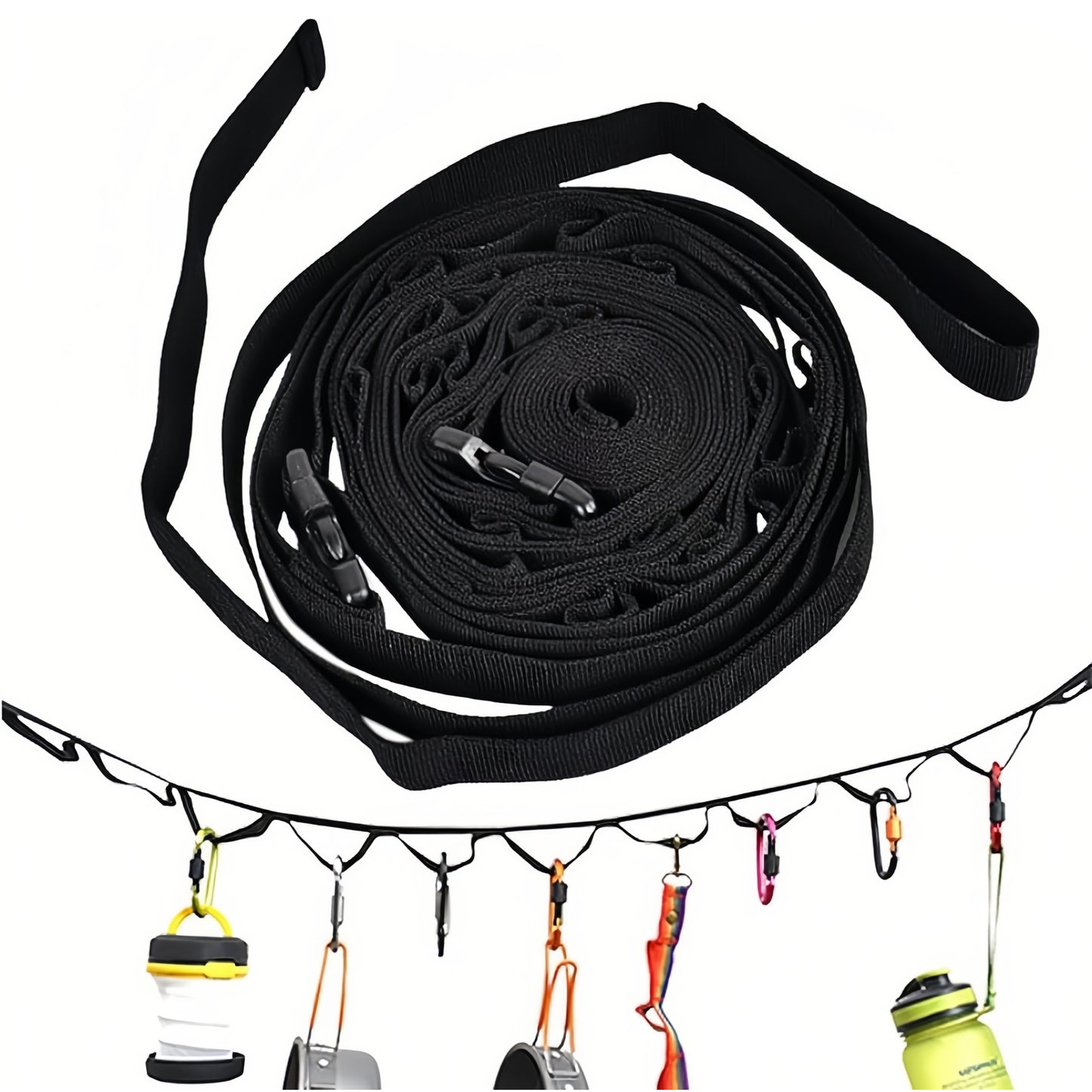 ⛺️ Camping Clothesline Lanyard High-strength Wear-resistant With Carabiner Hooks 19-Loop