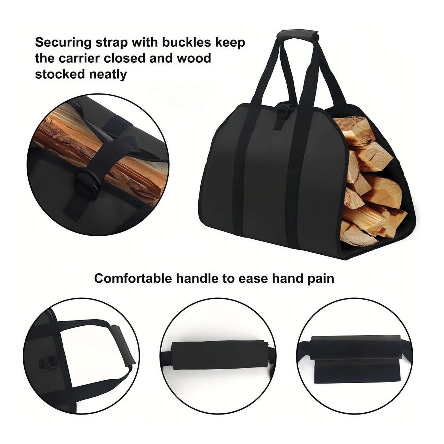 🔥 Firewood Bag Carrier with Handles, Log Tote Bag Fire Wood, Water Resistant Wood Log Carrier Bag for Camping, BBQ Indoor & Outdoor (Brown)