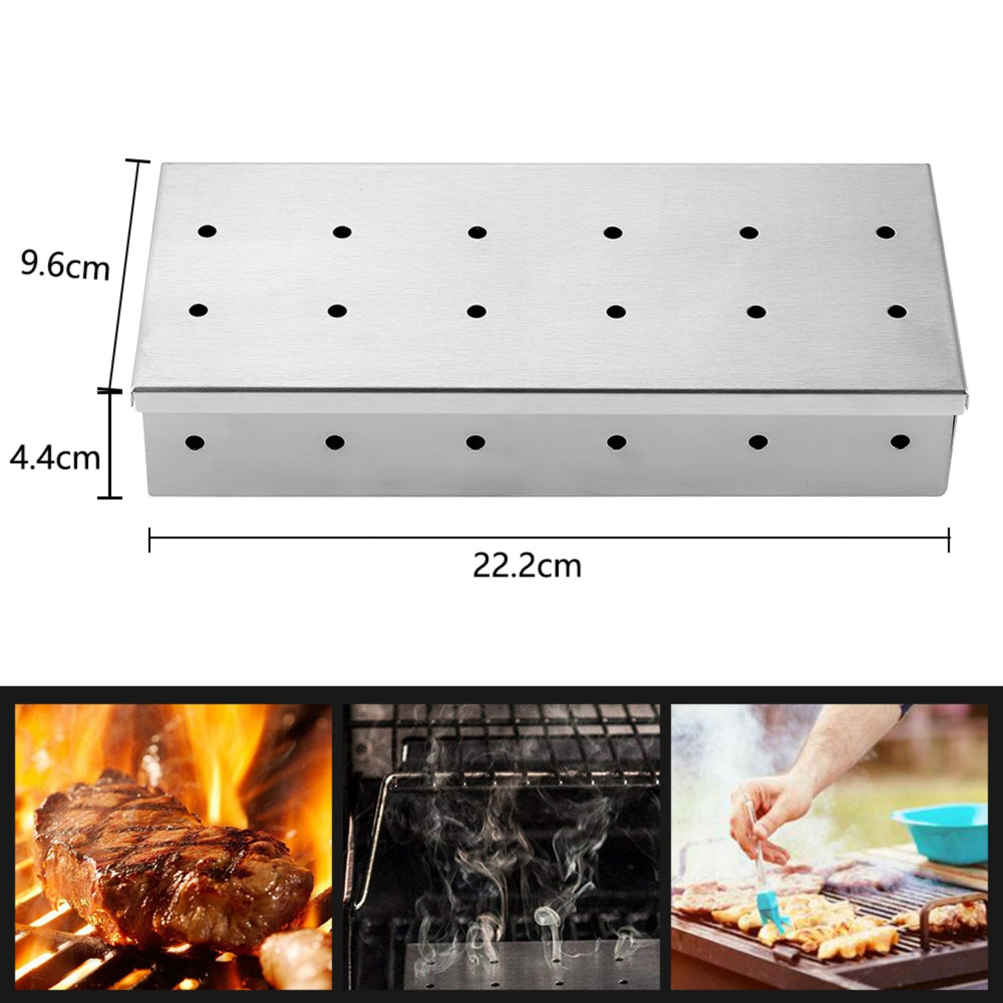 🔥 Smoker Box For Gas Grill or Charcoal Grill, Stainless Steel Smoke Box, Works with Wood Chips, Add Smoked BBQ Flavor, Hinged Lid,Warp Free Grill Accessories