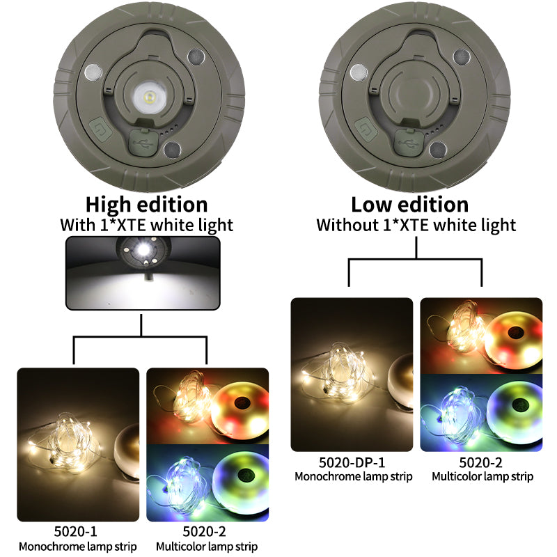 ⛺️ COZYVENT 5 Watt Hoge Helderheid Oprolbare 4-in-1 camping verlichting, draagbaar, oplaadbaar met 7 lichtstanden, waterdichte camping lamp met lange batterijduur voor kamperen, wandelen, decoratie, tuin en buiten, meerkleurig (10 m)