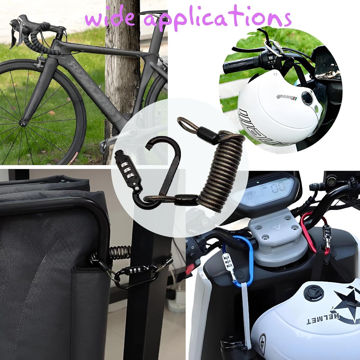 🔒 2PCS Set COZYVENT Anti-thief Luggage Lock 100 cm Extra Long Combination Lock for Bag - Wire Lock 3 mm Thick as Pram Lock, Helmet Lock, Snowboard Lock & Ski Lock - Mini Road Bike & Bicycle Lock with Combination Code