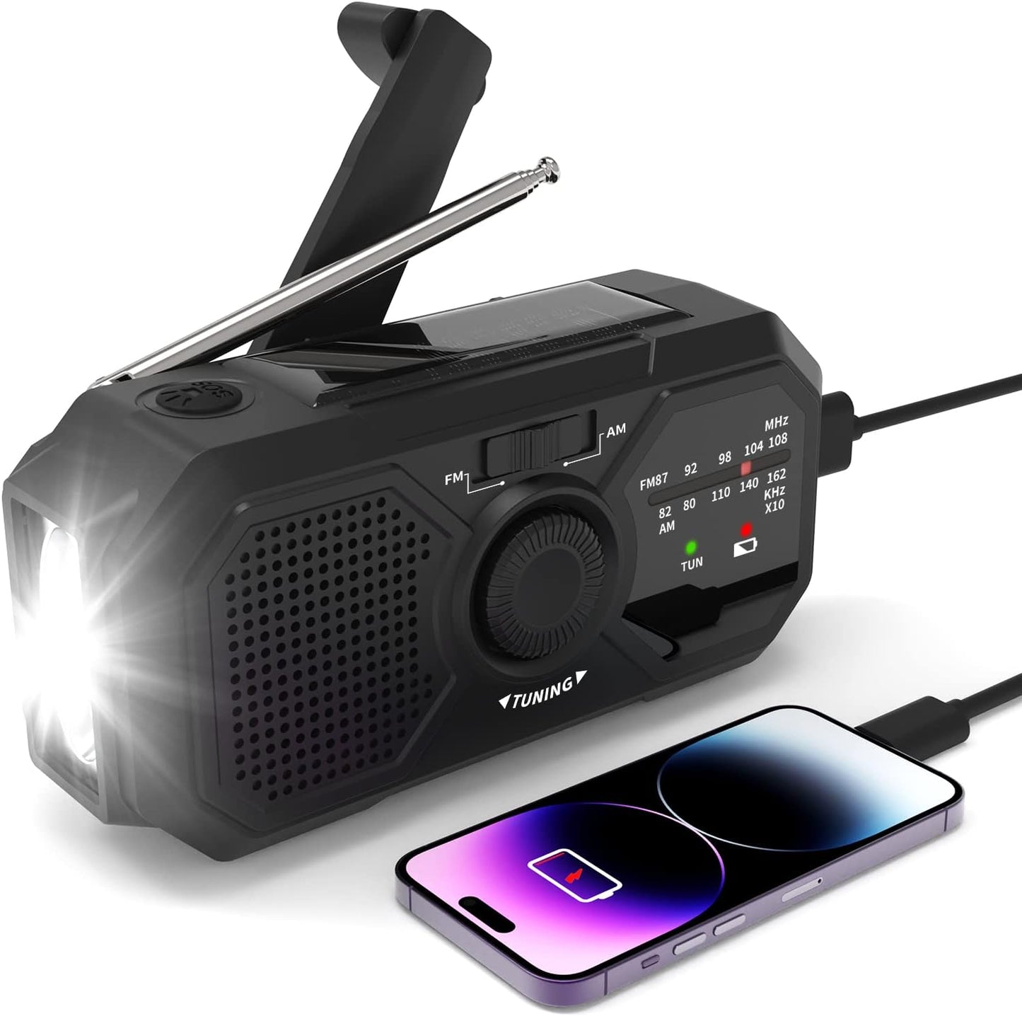 📻 Emergency Use Crank Lighting Radio- Durable Solar Energy Crank Radio, Easy to Use Solar Radio for Camping, Mountaineering, Fishing, Hiking, Outdoor Survival