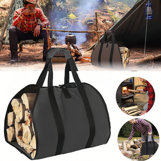 🔥 Firewood Bag Carrier with Handles, Log Tote Bag Fire Wood, Water Resistant Wood Log Carrier Bag for Camping, BBQ Indoor & Outdoor (Brown)