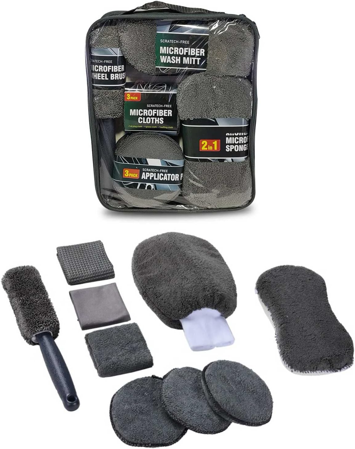 🧽 COZYVENT Car Wash Towel Kit 9 PCS Scratch Free Microfiber Wash Mitt Plush Car Cleaning Kit Microfiber Towels