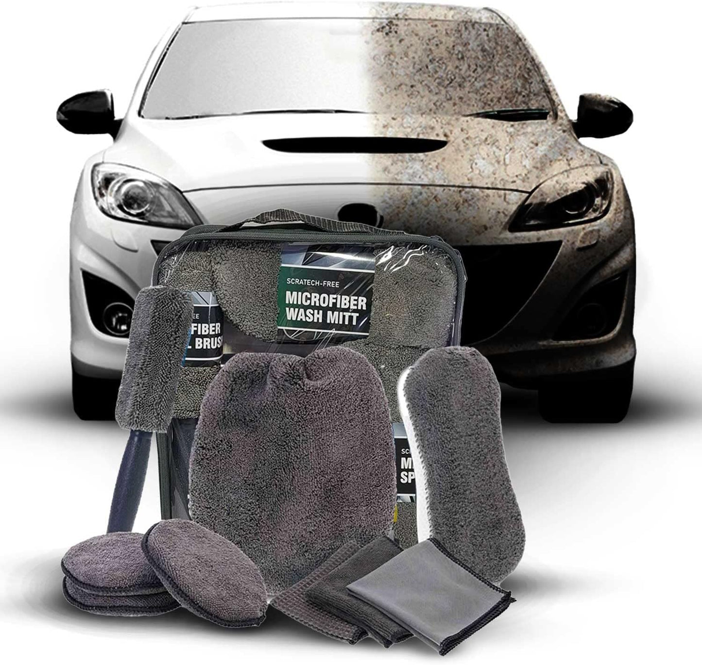 🧽 COZYVENT Car Wash Towel Kit 9 PCS Scratch Free Microfiber Wash Mitt Plush Car Cleaning Kit Microfiber Towels