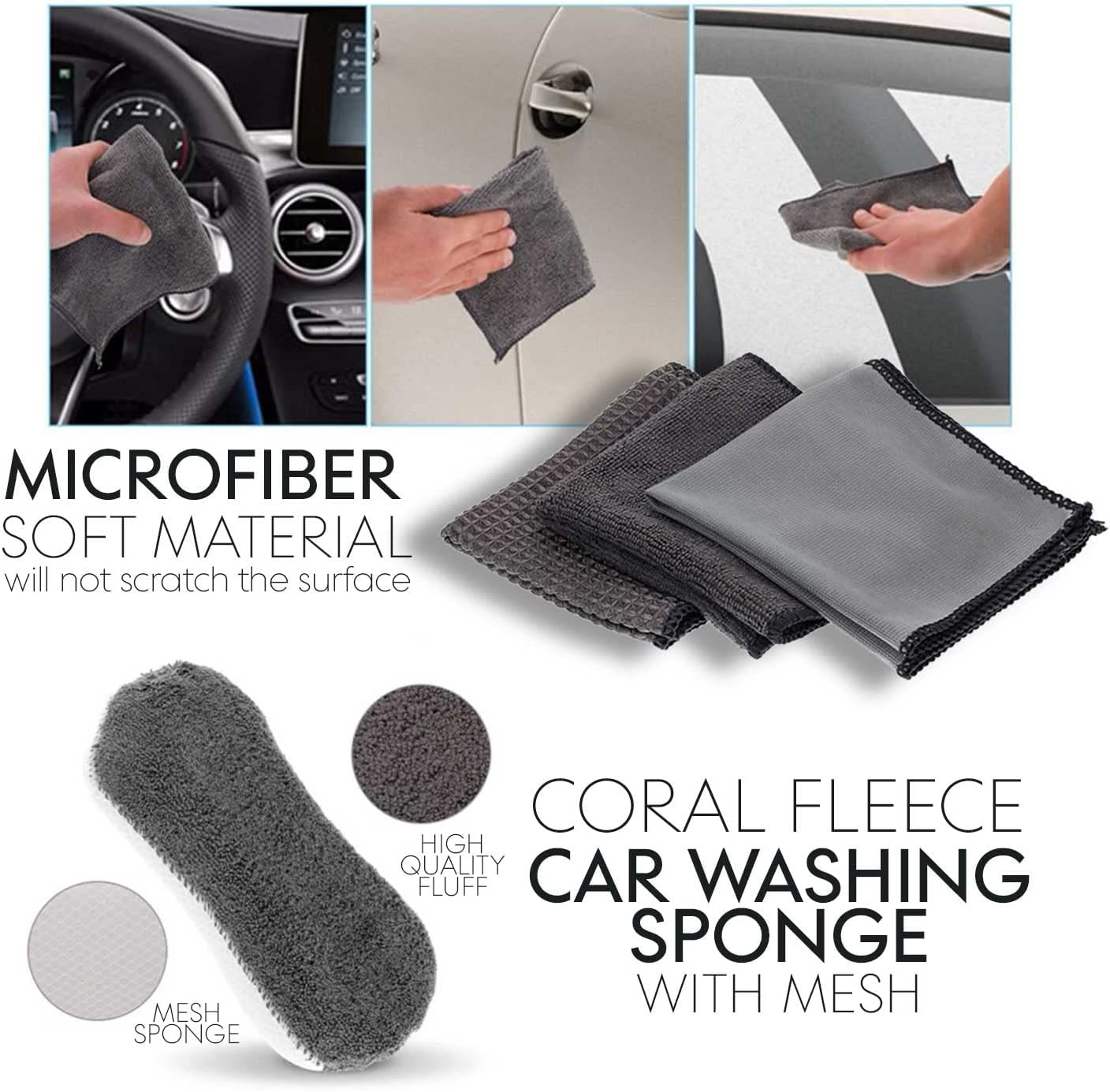🧽 COZYVENT Car Wash Towel Kit 9 PCS Scratch Free Microfiber Wash Mitt Plush Car Cleaning Kit Microfiber Towels