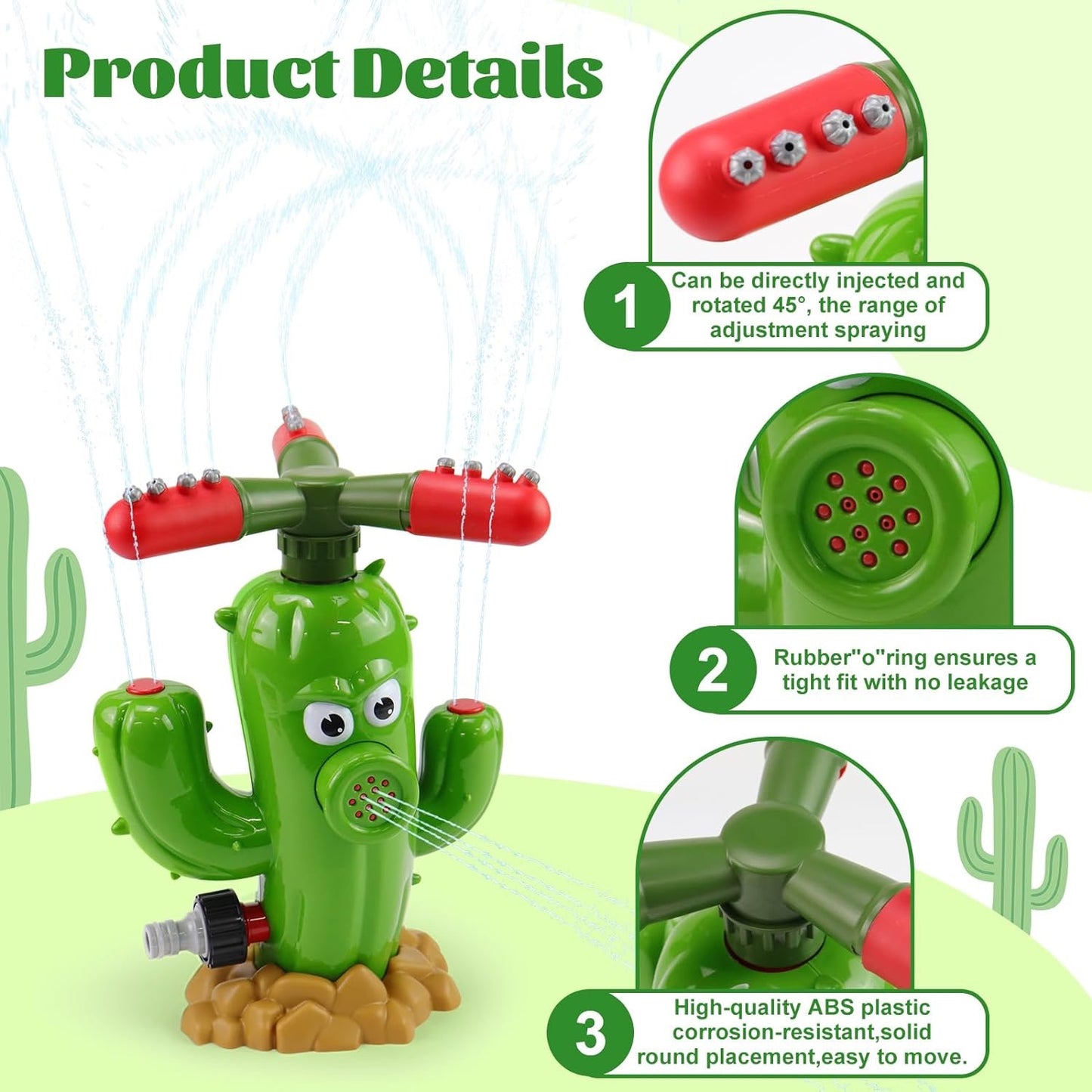 🌵 Cactus Water Spray Sprinkler for Kids, 360 Degree Backyard Rotation Cactus Kids Sprinkler Outdoor Splashing Fun Activity for Summer Easy to use Attaches to Garden Hose