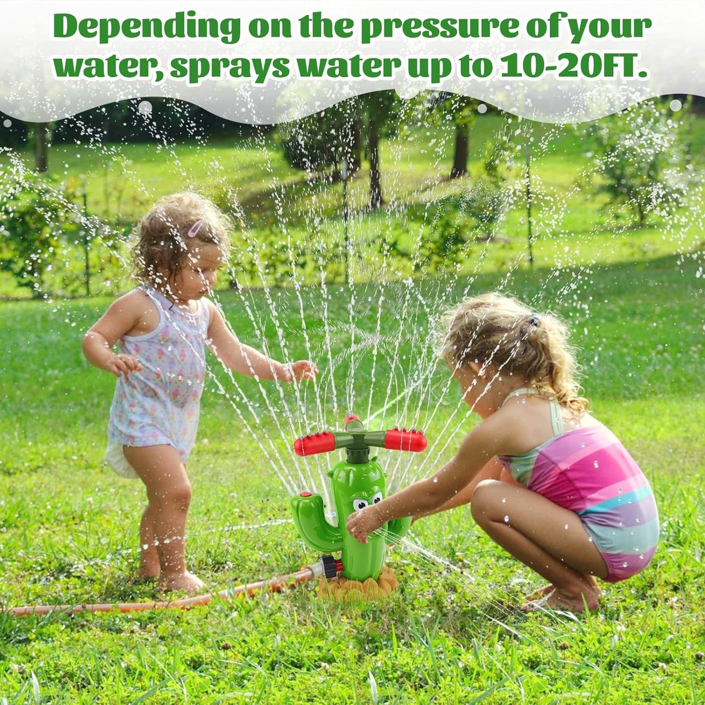 🌵 Cactus Water Spray Sprinkler for Kids, 360 Degree Backyard Rotation Cactus Kids Sprinkler Outdoor Splashing Fun Activity for Summer Easy to use Attaches to Garden Hose