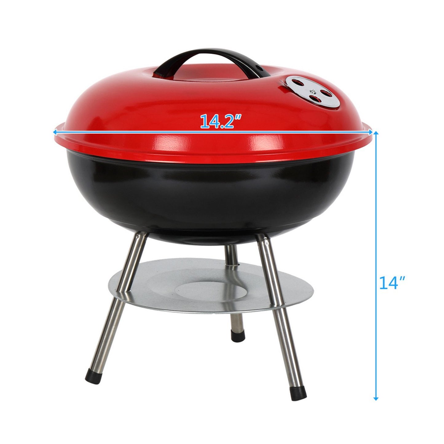 🔥 Lightweight Charcoal Grill | Apple-Shaped | with Red / Black Lid (Red lid) Easy to carry and durable  14-inch