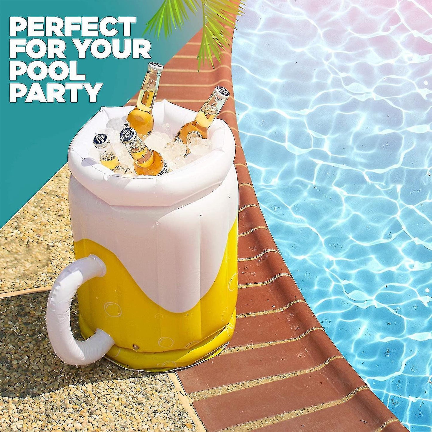 🍺 Party Drink Cooler, Inflatable Beer Mug Cooler, PVC Ice Bucket Beverage Bottle Chiller Bie for Pool Party Supplies, BBQ, Beach Parties 17.3"