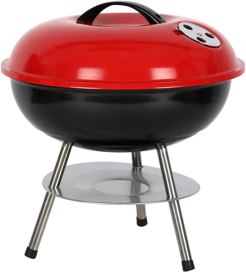 🔥 Lightweight Charcoal Grill | Apple-Shaped | with Red / Black Lid (Red lid) Easy to carry and durable  14-inch