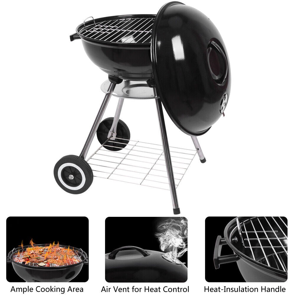 🔥 Portable Charcoal Grill Barbecue Grill Smoker Heat Stove Round BBQ Kettle with wheels 18-inch