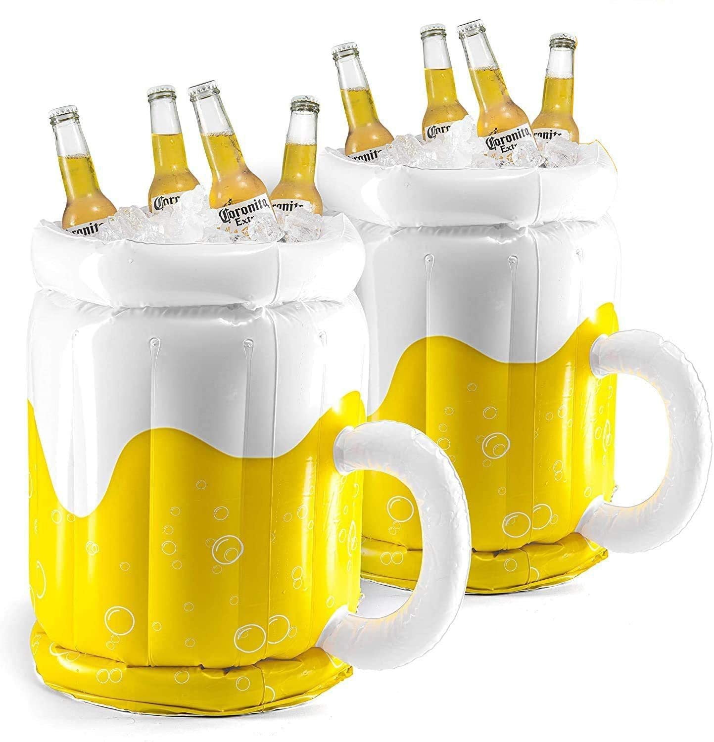 🍺 Party Drink Cooler, Inflatable Beer Mug Cooler, PVC Ice Bucket Beverage Bottle Chiller Bie for Pool Party Supplies, BBQ, Beach Parties 17.3"