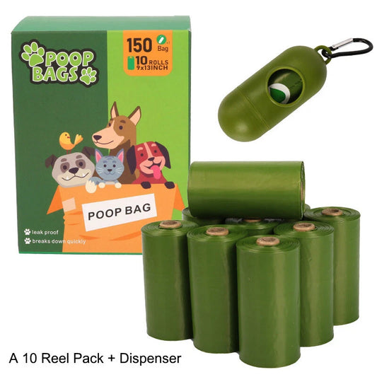 🐶 Dog Waste Bags, Extra Thick and Strong Waste Bags for Dogs, 100% Leak Proof Biodegradable Doggy Waste Bags, EPI Additive (10 Rolls/ 150 Bags)